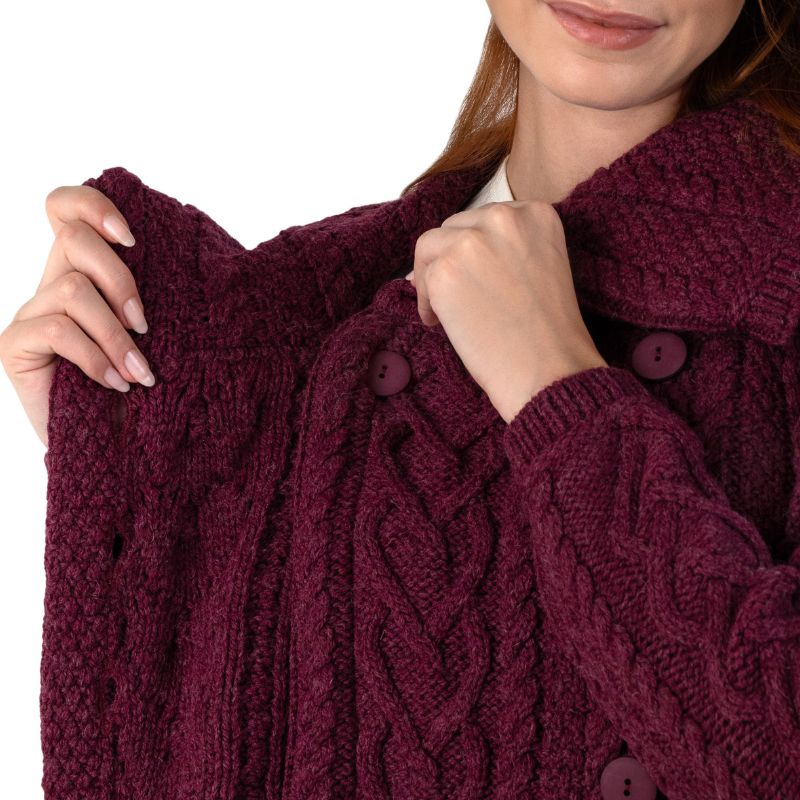 Women's Classic Aran Knit Cable Coat, Red Creative Irish Gifts