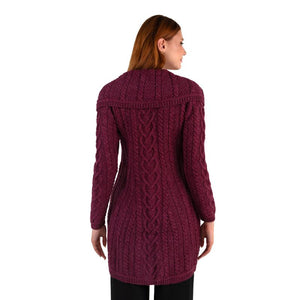 Women's Classic Aran Knit Cable Coat, Red Back View Creative Irish Gifts