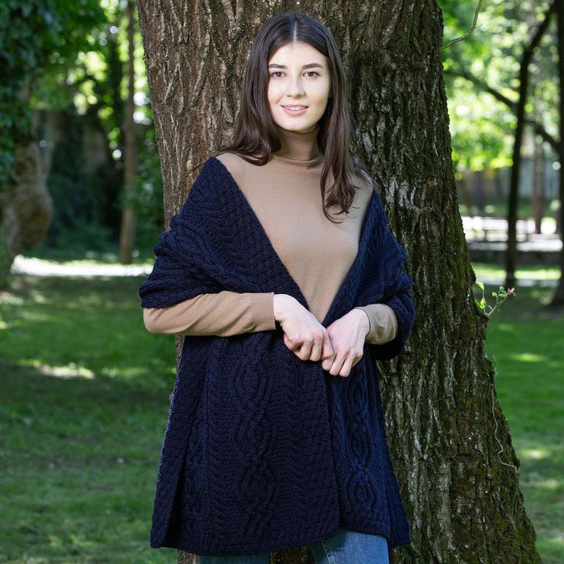 Women's Classic Cable Wool Wrap, Navy Lifestyle Creative Irish Gifts
