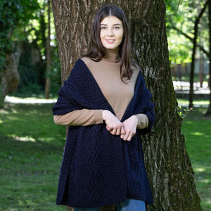 Women's Classic Cable Wool Wrap, Navy Lifestyle Creative Irish Gifts