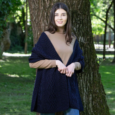 Women's Classic Cable Wool Wrap, Navy Lifestyle Creative Irish Gifts