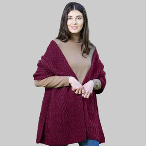 Women's Classic Cable Wool Wrap, Red Creative Irish Gifts