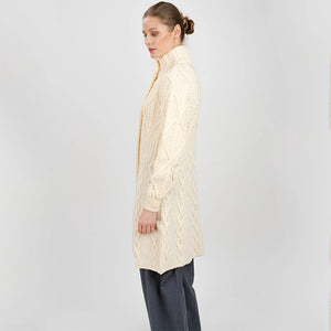 ML126-100 Women's Signature Aran Cable Knit Long Coat, Natural Side View Creative Irish Gifts
