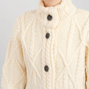 ML126-100 Women's Signature Aran Cable Knit Long Coat, Natura Close Up Creative Irish Gifts
