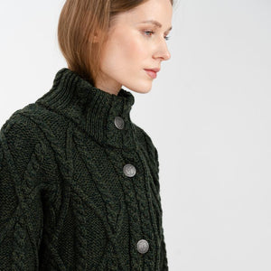 Women's Aran Cable Knit Signature Coat, Green Creative Irish Gifts 