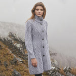 Women's Aran Cable Knit Signature Coat, Grey Lifestyle Creative Irish Gifts
