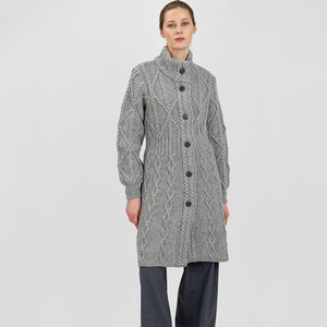 Women's Aran Cable Knit Signature Coat, Grey studio Creative Irish Gifts