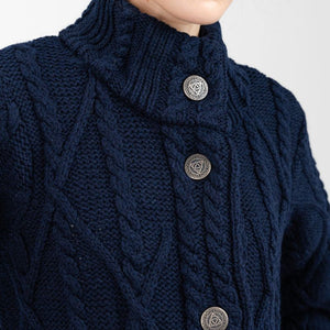 Women's Aran Cable Knit Signature Coat, Navy  Creative Irish Gifts