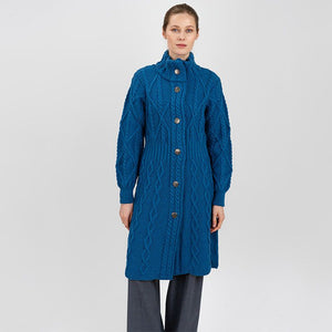 Women's Aran Cable Knit Signature Coat, Blue Studio Creative Irish Gifts