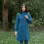 Women's Aran Cable Knit Signature Coat, Blue Lifestyle Creative Irish Gifts