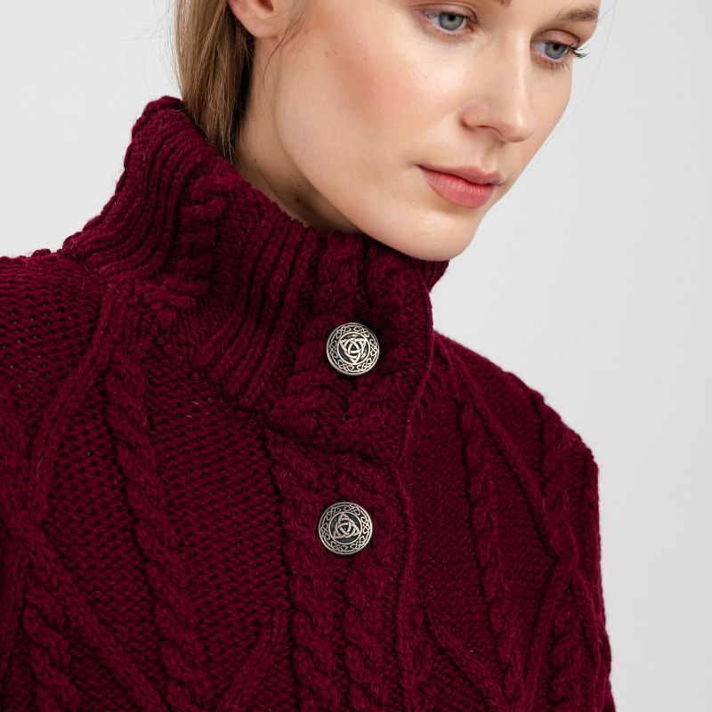 Women's Aran Cable Knit Signature Coat, Red  Creative Irish Gifts