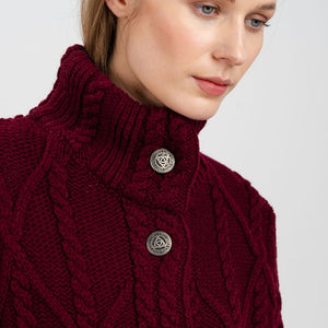 Women's Aran Cable Knit Signature Coat, Red  Creative Irish Gifts