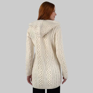 Women's Celtic Aran Knit Jacket, White Back View Creative Irish Gifts
