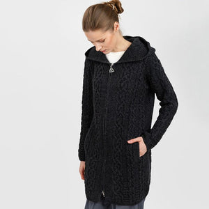 Women's Celtic Aran Knit Jacket, Charcoal Creative Irish Gifts