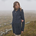 Women's Celtic Aran Knit Jacket, Charcoal Lifestyle Creative Irish Gifts