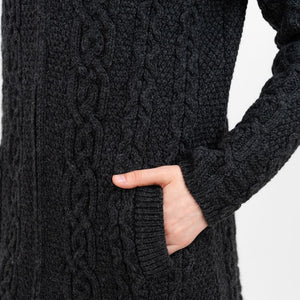 Women's Celtic Aran Knit Jacket, Charcoal Creative Irish Gifts