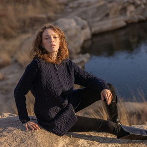 Women's Celtic Aran Knit Jacket, Navy Lifestyle Creative Irish Gifts