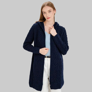 Women's Celtic Aran Knit Jacket, Navy Creative Irish Gifts