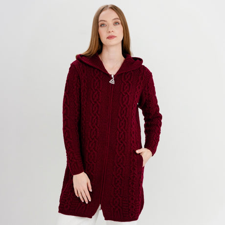 Women's Celtic Aran Knit Jacket, Red Creative Irish Gifts