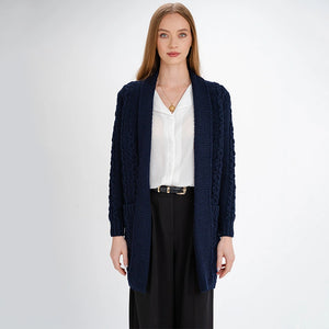 ML130-104 Women's Merino Wool Irish Long Cardigan, Navy Creative Irish Gifts
