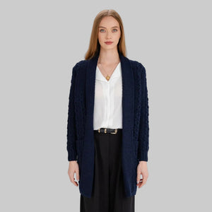Women's Open Face Aran Knit Cardigan, Navy Creative Irish Gifts
