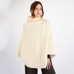 Merino Wool Aran Cable Cowl Neck Poncho
