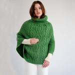 Merino Wool Aran Cable Cowl Neck Poncho, Green Creative Irish Gifts.com