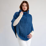 Merino Wool Aran Cable Cowl Neck Poncho, Blue Creative Irish Gifts.com