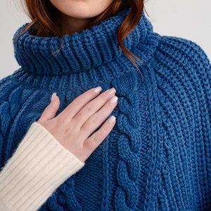 Merino Wool Aran Cable Cowl Neck Poncho, Front View Creative Irish Gifts.com