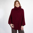 Merino Wool Aran Cable Cowl Neck Poncho, Velvet Red Studio Creative Irish Gifts.com
