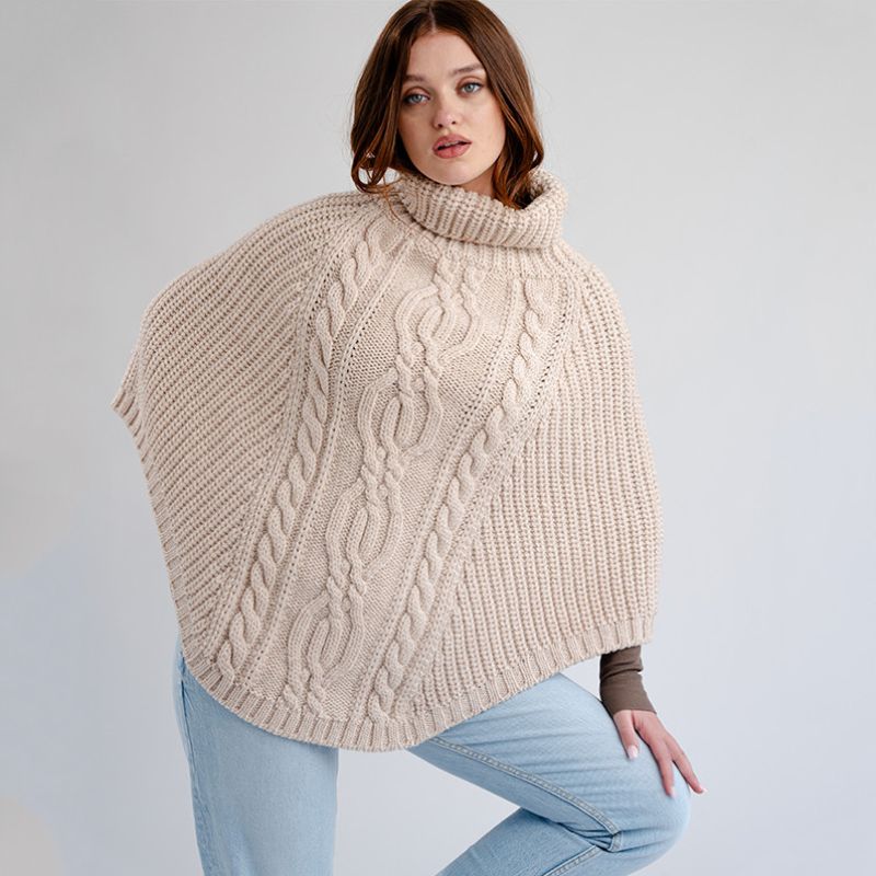 Merino Wool Aran Cable Cowl Neck Poncho, Parsnip Creative Irish Gifts.com