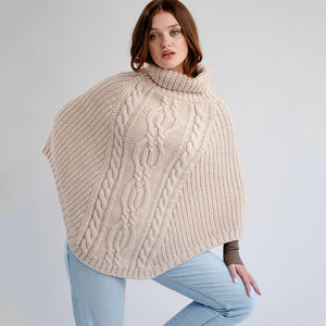 Merino Wool Aran Cable Cowl Neck Poncho, Parsnip Creative Irish Gifts.com