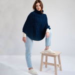 Merino Wool Aran Cable Cowl Neck Poncho, Ocean Blue Creative Irish Gifts.com