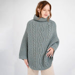 Merino Wool Aran Cable Cowl Neck Poncho, Teal Creative Irish Gifts.com
