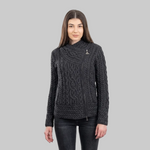 Women's Aran Jacket with Celtic Knot Side Zip Charcoal Creative Irish Gifts