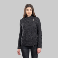 Women's Aran Jacket with Celtic Knot Side Zip Charcoal Creative Irish Gifts