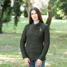 Aran Knit Coatigan with Celtic Knot Side Zip, Army Green Lifstyle Creative Irish Gifts