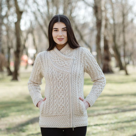 Aran Knit Coatigan with Celtic Knot Side Zip, Parsnip Lifestyle  Creative Irish Gifts