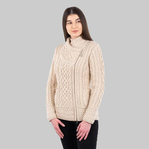 Women's Aran Jacket with Celtic Knot Side Zip Parsnip Creative Irish Gifts