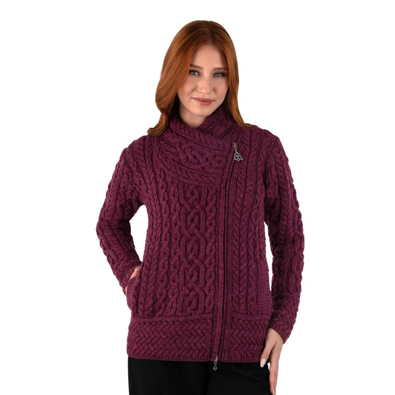 Aran Knit Coatigan with Celtic Knot Side Zip, Red Creative Irish Gifts