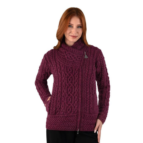 Aran Knit Coatigan with Celtic Knot Side Zip, Red Creative Irish Gifts