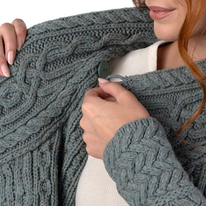 ML136-113 Ladies Cable Knit Merino Wool Cardigan Creative Irish Gifts
Button