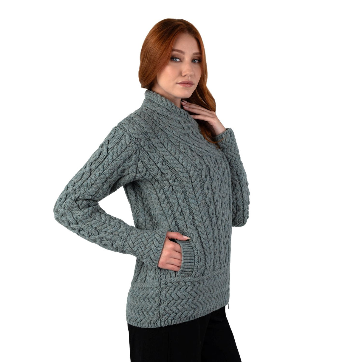 ML136-113 Ladies Cable Knit Merino Wool Cardigan Creative Irish Gifts
Side View
