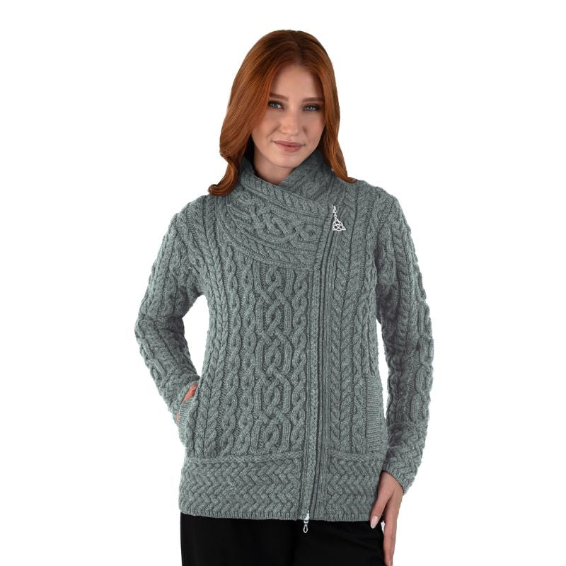Aran Knit Coatigan with Celtic Knot Side Zip, Lifestyle Creative Irish Gifts