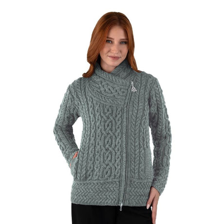 Aran Knit Coatigan with Celtic Knot Side Zip, Lifestyle Creative Irish Gifts