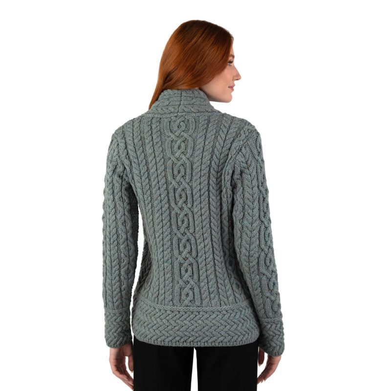 Aran Knit Coatigan with Celtic Knot Side Zip, Back View Creative Irish Gifts