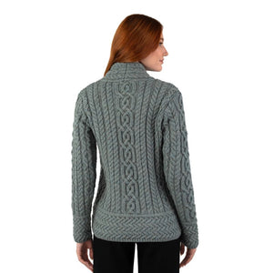 Aran Knit Coatigan with Celtic Knot Side Zip, Back View Creative Irish Gifts