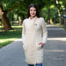 Women's Aran Knit Side Zip Long Jacket, White Lifestyle Creative Irish Gifts
