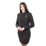 Women's Aran Knit Side Zip Long Jacket, Charcoal Creative Irish Gifts