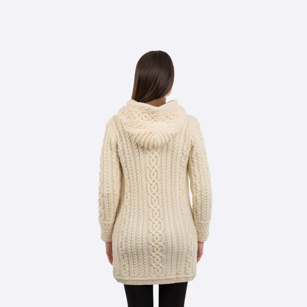 ML144-100 Women's Aran Knit Side Zip Jacket - Oatmeal Back View Creative Irish Gifts
